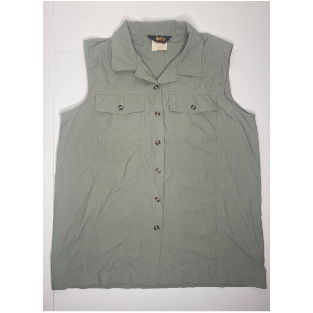 Vintage REI Lightweight Sage Sleeveless Button Front Hiking Vest Sz Med EUC
